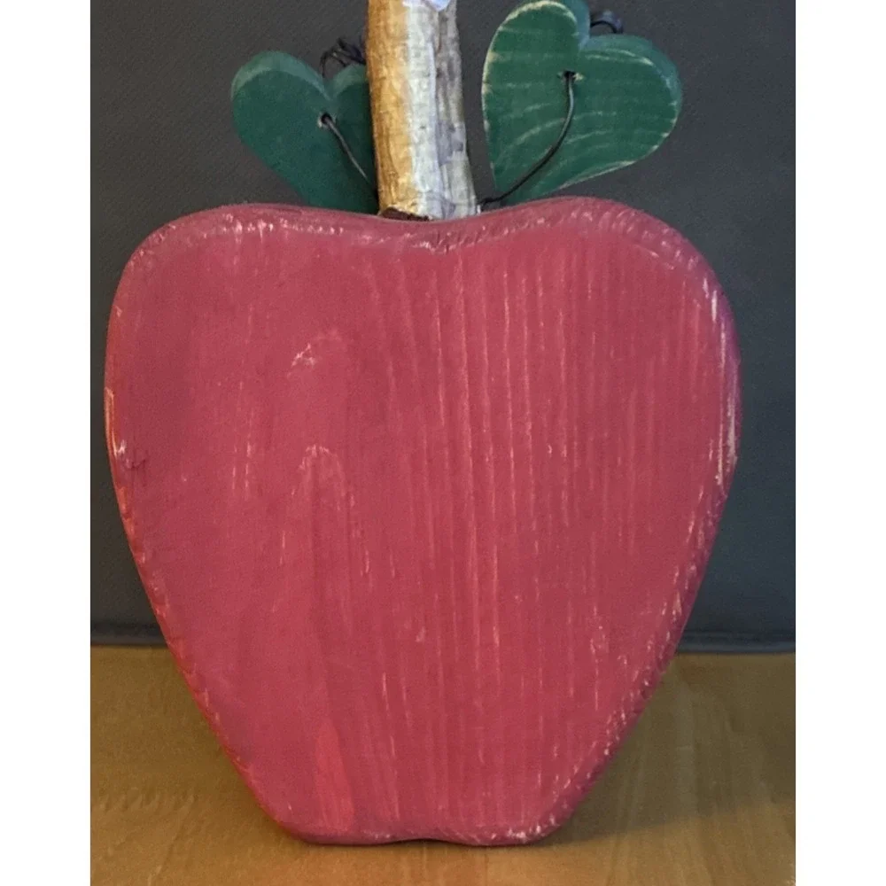 Wooden Decorative Apple with Green Heart Accents, 6 Inch CozyCore GrandmaCore